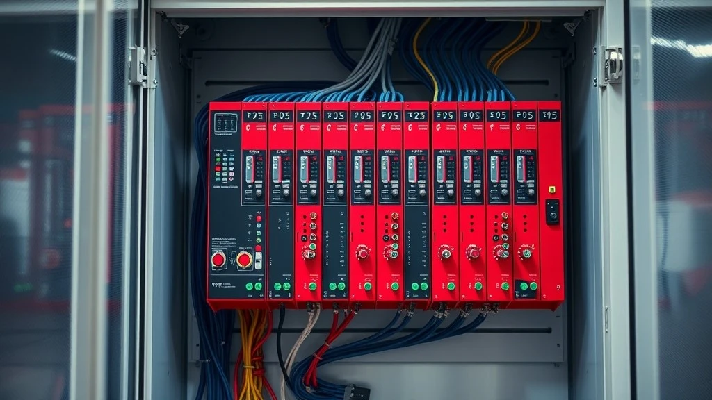 Modular industrial PLC hardware mounted in a control cabinet Modular industrial PLC hardware mounted in a control cabinet