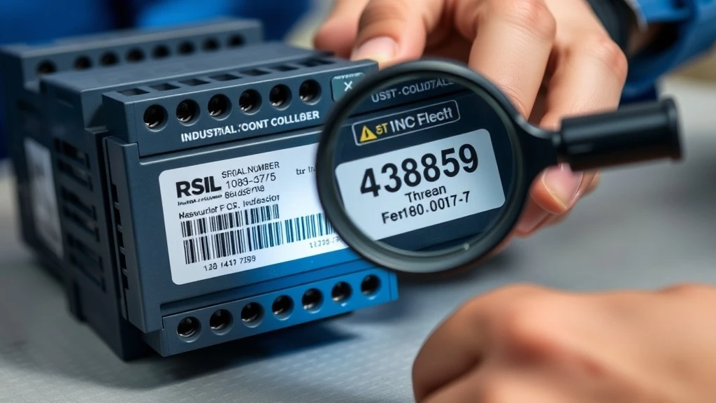 Hands inspecting a controllers serial number and label with a magnifier to verify authenticity Hands inspecting a controllers serial number and label with a magnifier to verify authenticity