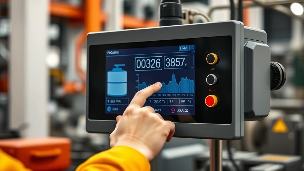 An operator using an HMI touchscreen that displays a machines temperature level readings and alarm status
