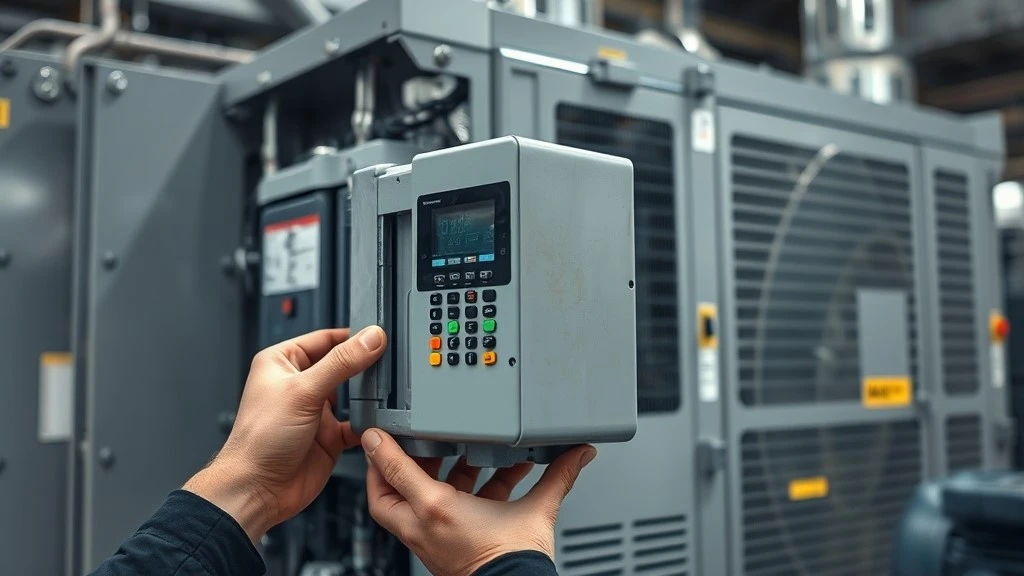 A technician removing the detachable control module from a high-power PowerFlex 700H drive