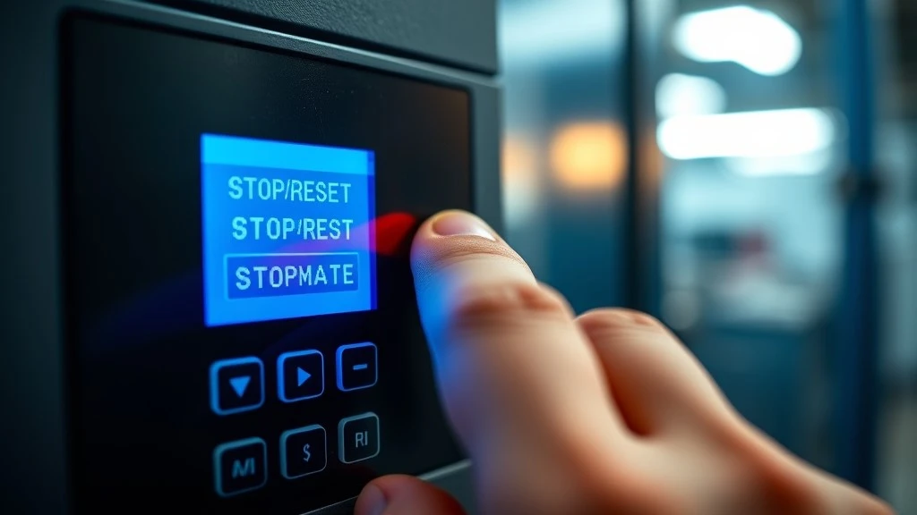 A technician presses the reset button on a drives keypad to clear a fault