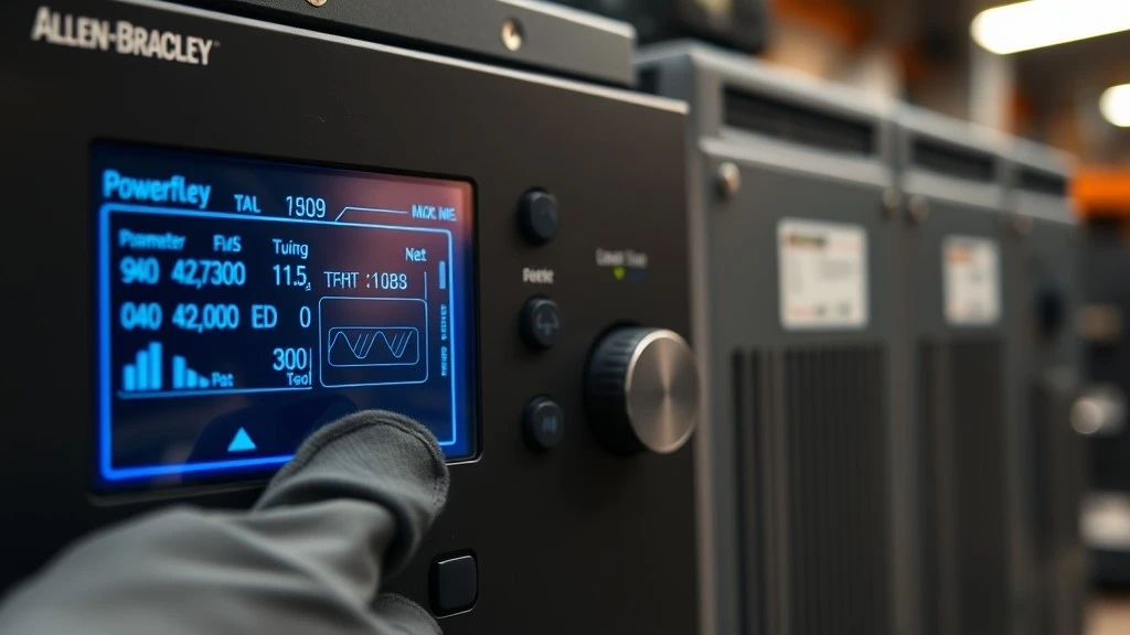A technician adjusting parameters on a variable frequency drives control panel display A technician adjusting parameters on a variable frequency drives control panel display