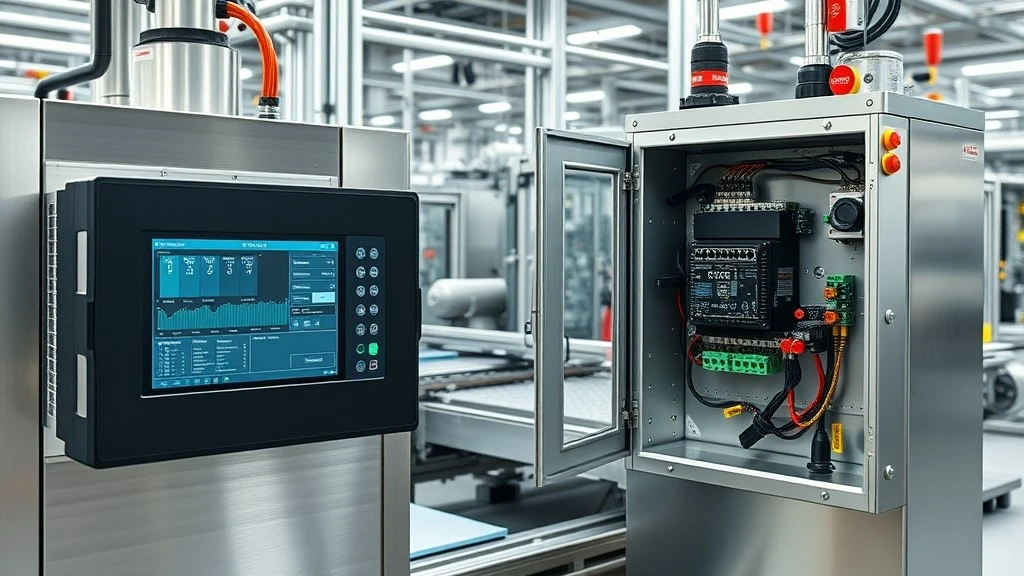 An industrial HMI touchscreen and an Industrial PC installed within the same automated production system An industrial HMI touchscreen and an Industrial PC installed within the same automated production system