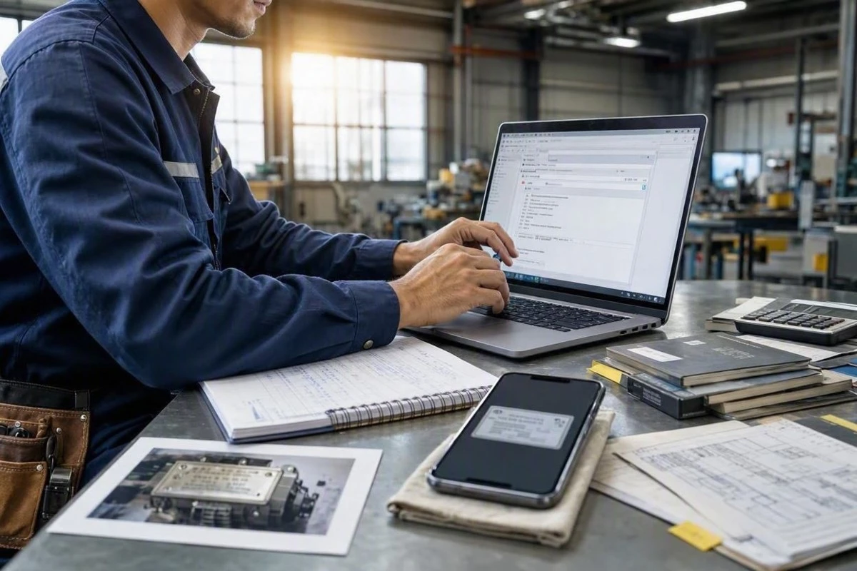 Engineer preparing drive nameplate motor data and application details for a replacement quotation Engineer preparing drive nameplate motor data and application details for a replacement quotation