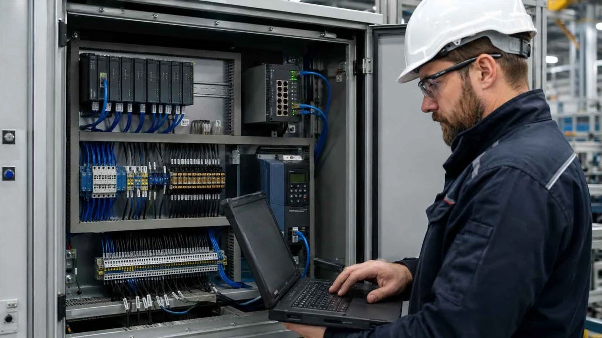 PLC industrial Ethernet network and variable frequency drive integrated inside a control cabinet PLC industrial Ethernet network and variable frequency drive integrated inside a control cabinet